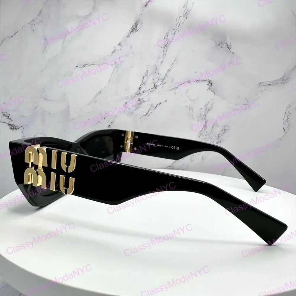 MIU MIU Sunglasses New Black Acetate Gold Metal Logo Square Cat Eye Authentic